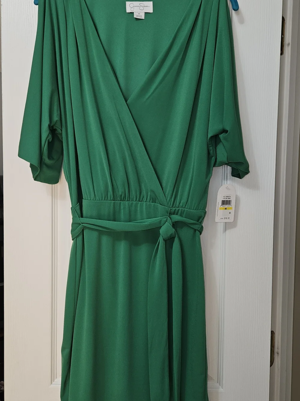 Jessica Simpson Emerald Green Wrap V-Neck Above Knee Dress 3/4 Sleeve M